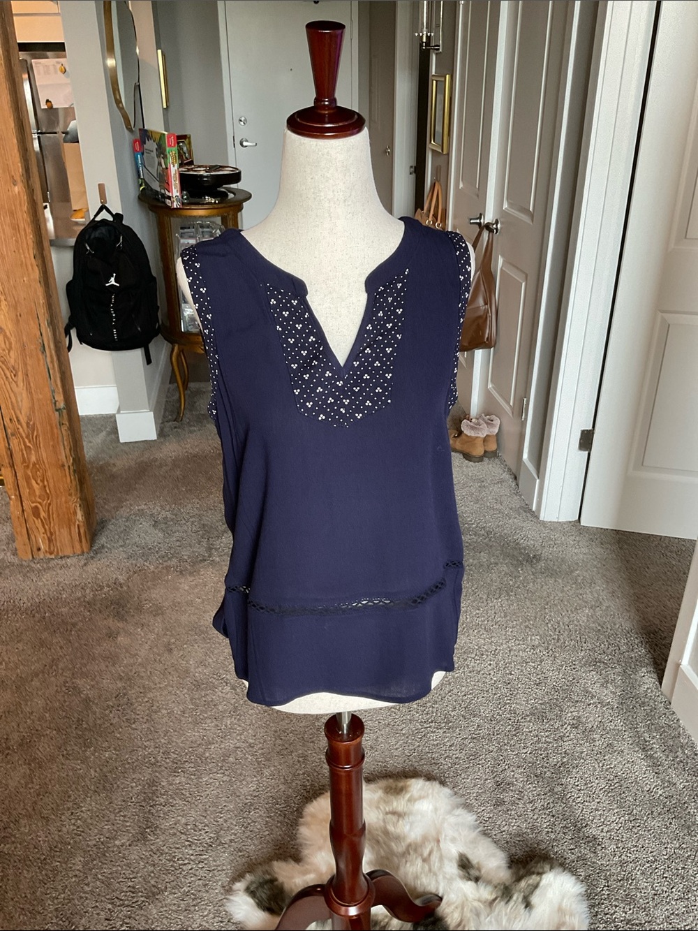Sleeveless Navy Lace-Trim Blouse | 2-Pack Includes Coral Tank